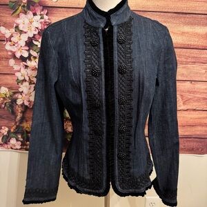 INC International Concepts Denim Jacket Women’s Large Embellished Beaded Trim